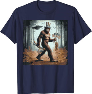 4th of July Bigfoot UFO Selfie Sasquatch Meme Men Women Kids T-Shirt - T-Shirt | Navy