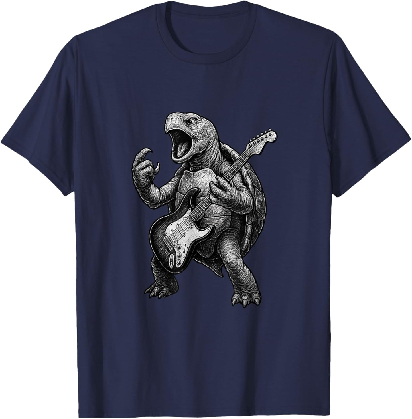 Turtle Playing Electric Guitar Rock Music Lover T-Shirt - T-Shirt | Navy