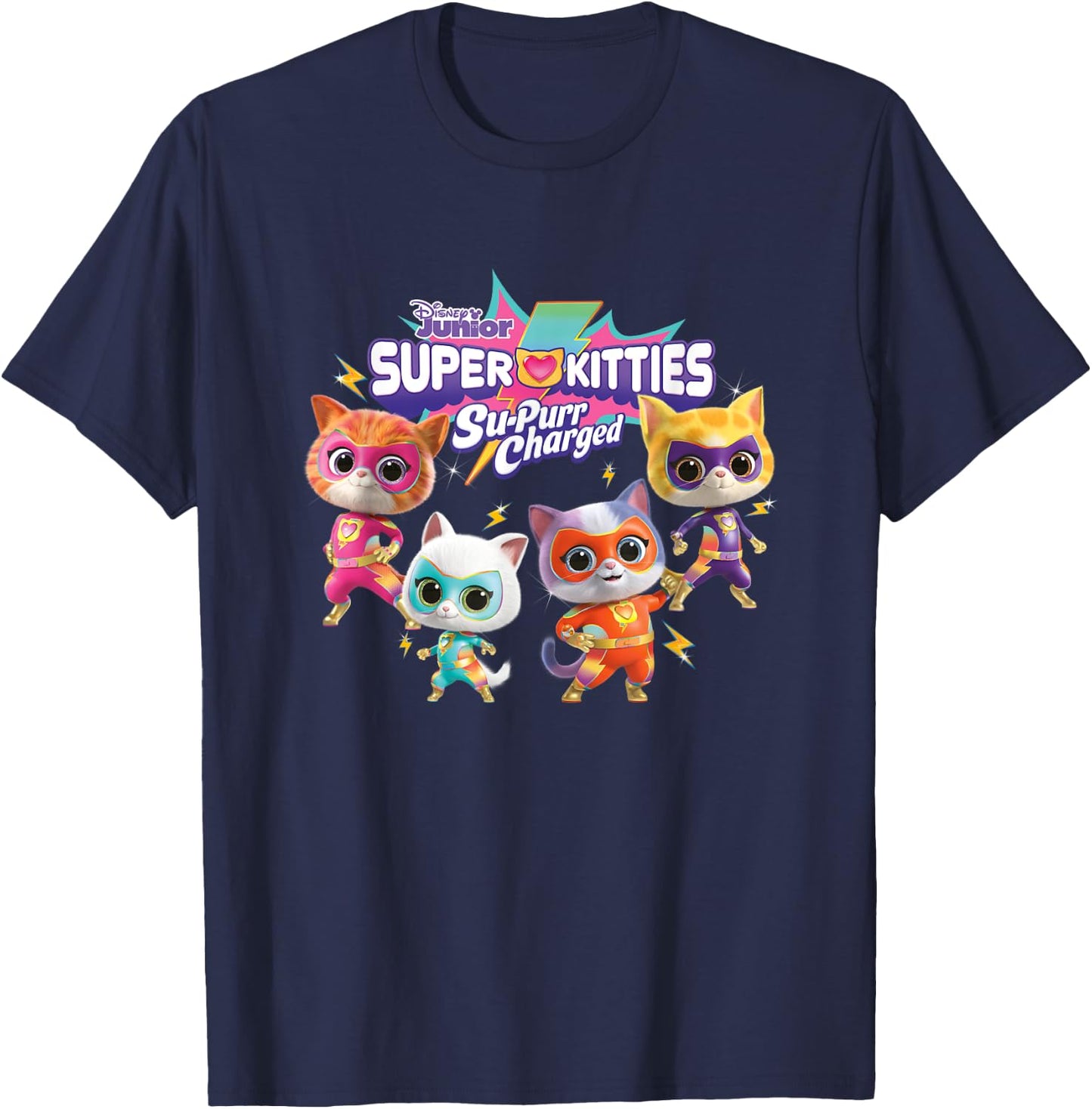 Disney SuperKitties: Su-Purr Charged Heroic Group Shot T-Shirt - T-Shirt | Navy