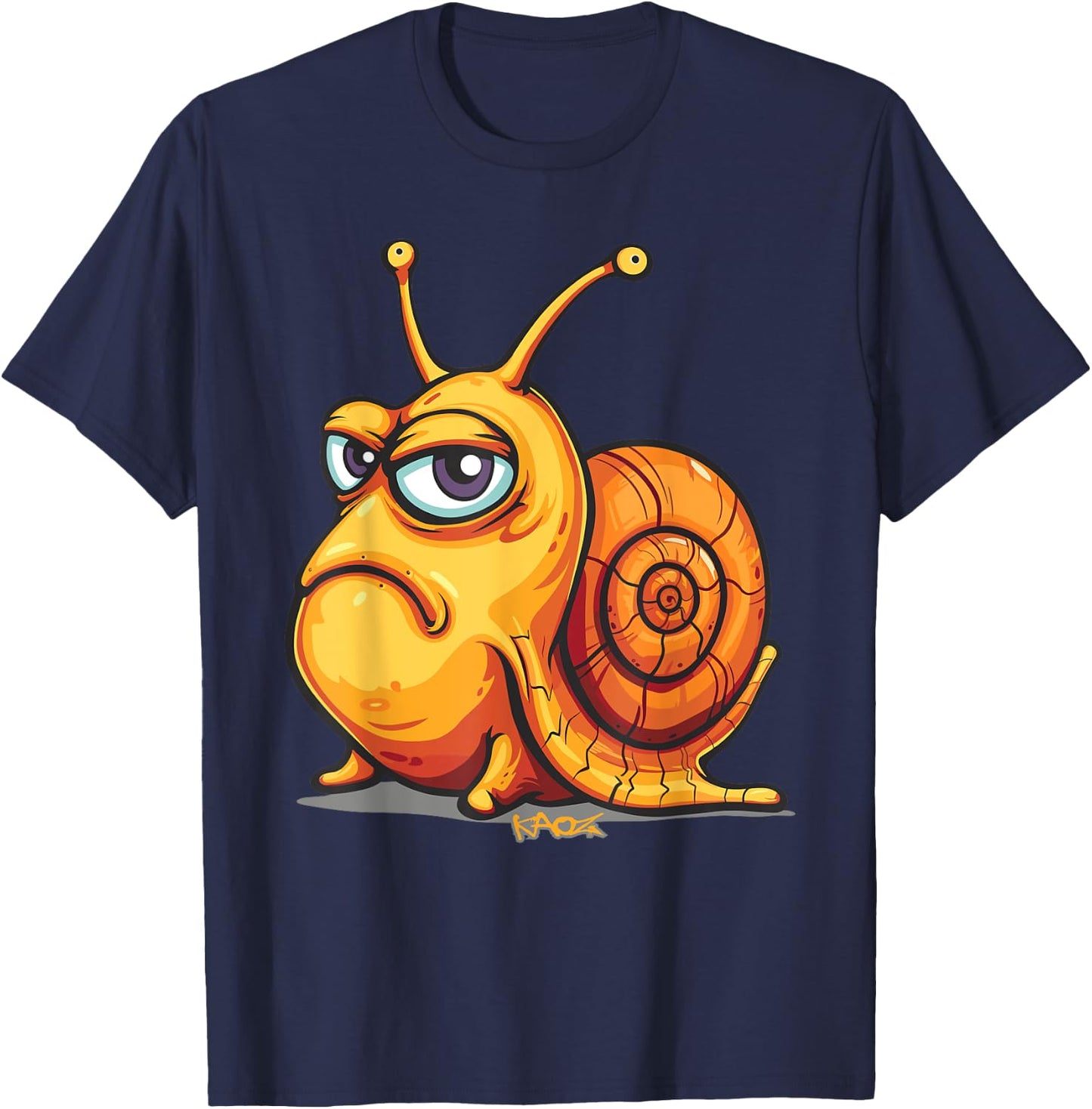 Funny evil grimace, cartoon snail with bad mood T-Shirt - T-Shirt | Navy