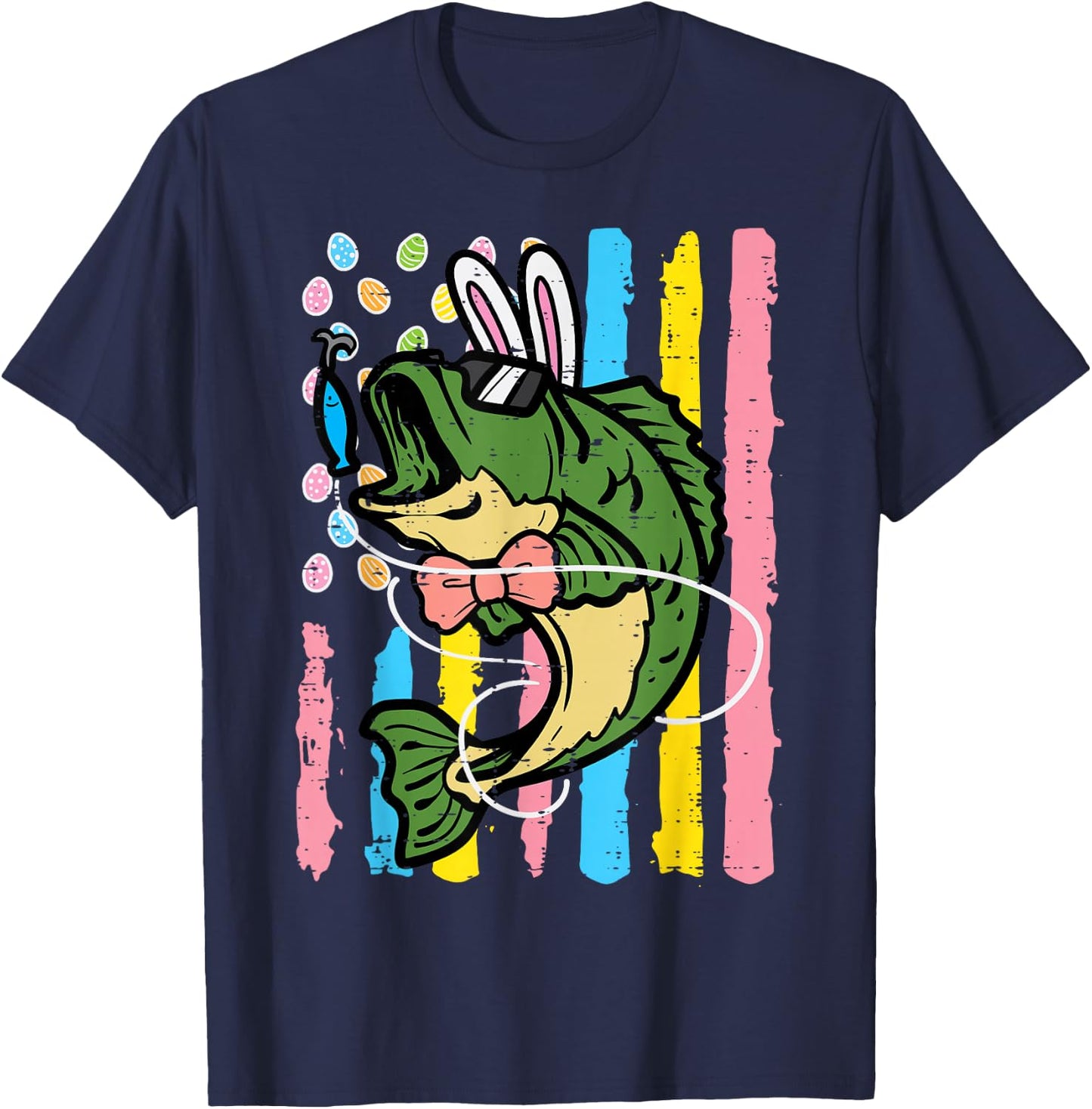 Easter Bass Fish Bunny US Flag Patriot Fishing Men Women Kid T-Shirt - T-Shirt | Navy