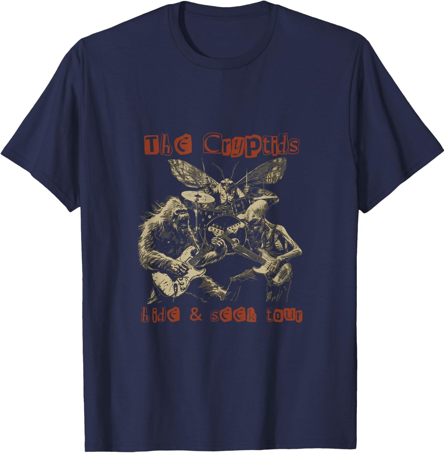 The Cryptids Hide & Seek Tour CryptidBigfoot Mothman UFO T-Shirt - T-Shirt | Navy