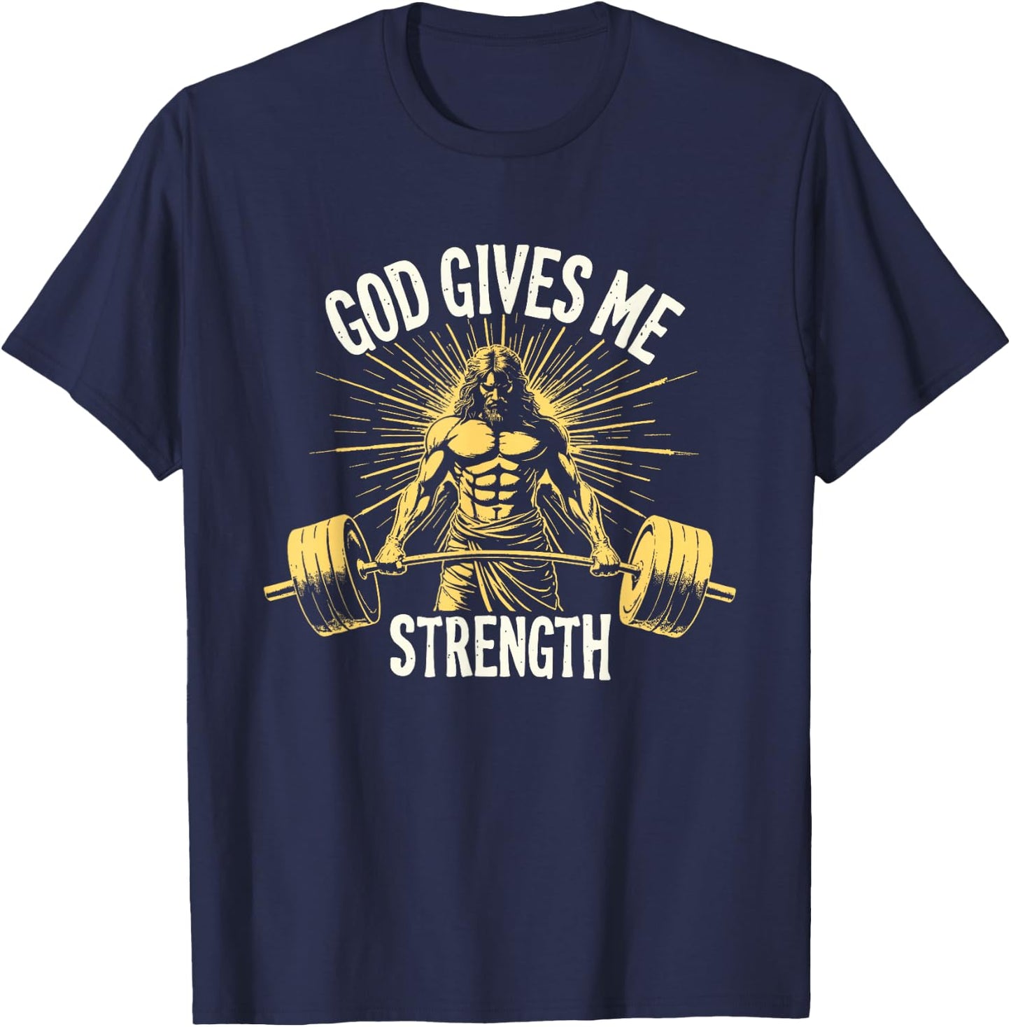 God Gives Me Strength Christian Jesus Workout Weightlifting T-Shirt - T-Shirt | Navy