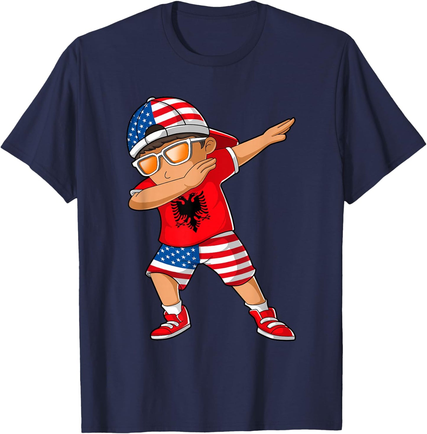 Half American Half Albanian Boy Kid Albania Flag Patriotic T-Shirt - T-Shirt | Navy