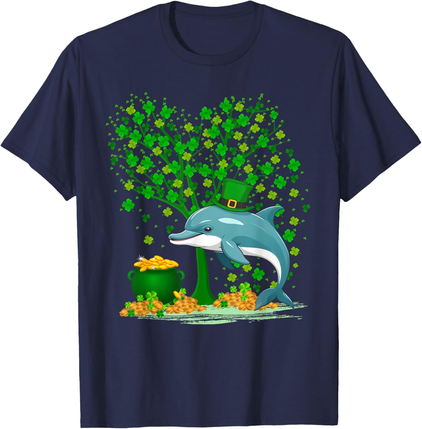 Shamrock Tree Leprechaun Hat Dolphin St Patrick's Day T-Shirt - T-Shirt | Navy