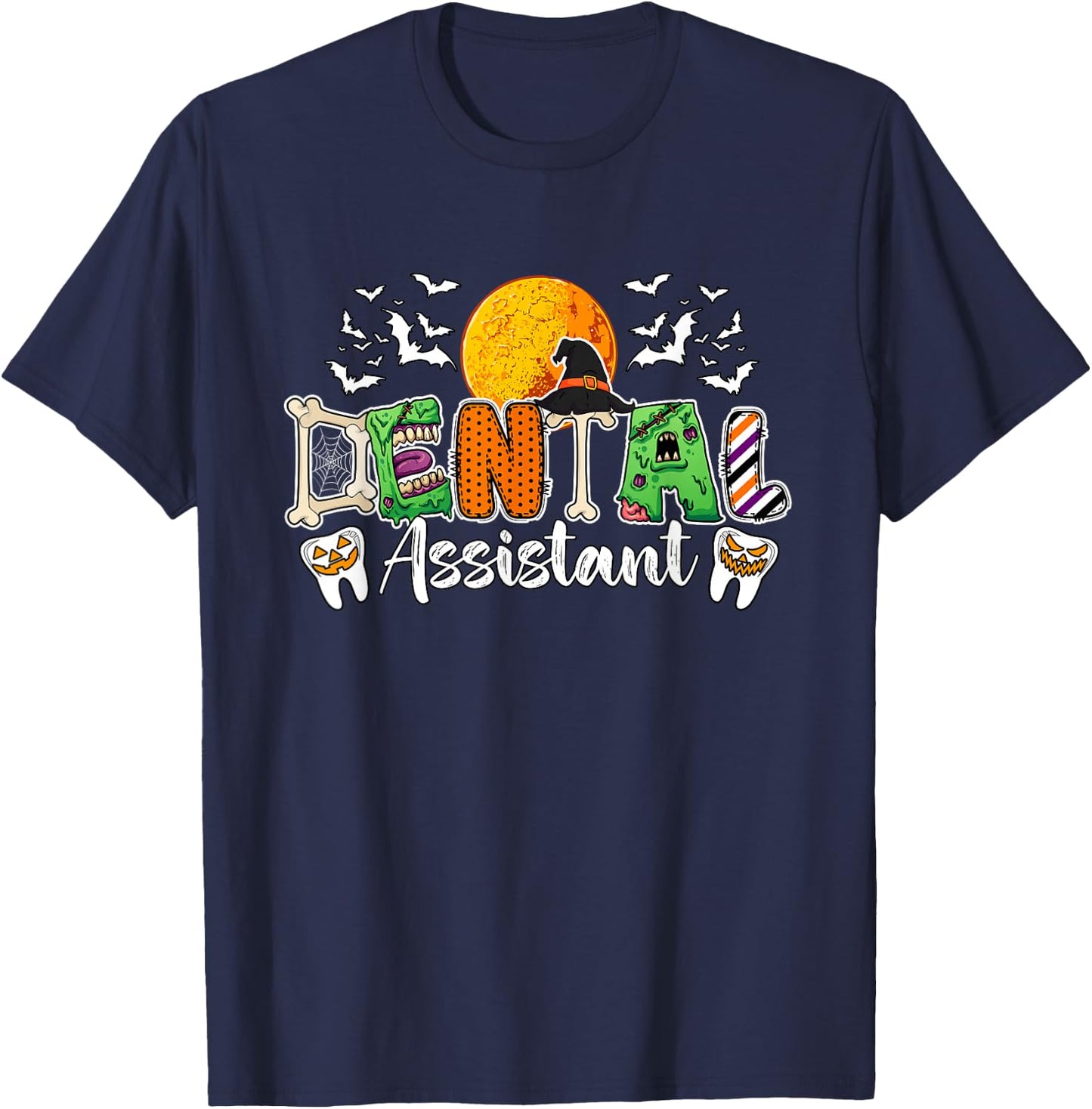 Dental Assistant Job Halloween Zombies Witch Costume Team T-Shirt - T-Shirt | Navy