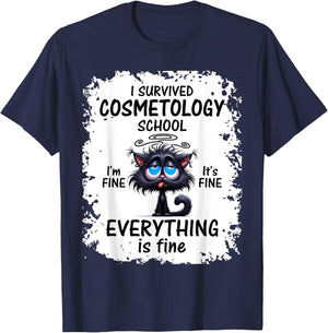 I Survived Cosmetology School Graduation 2025 2026 T-Shirt - T-Shirt | Navy