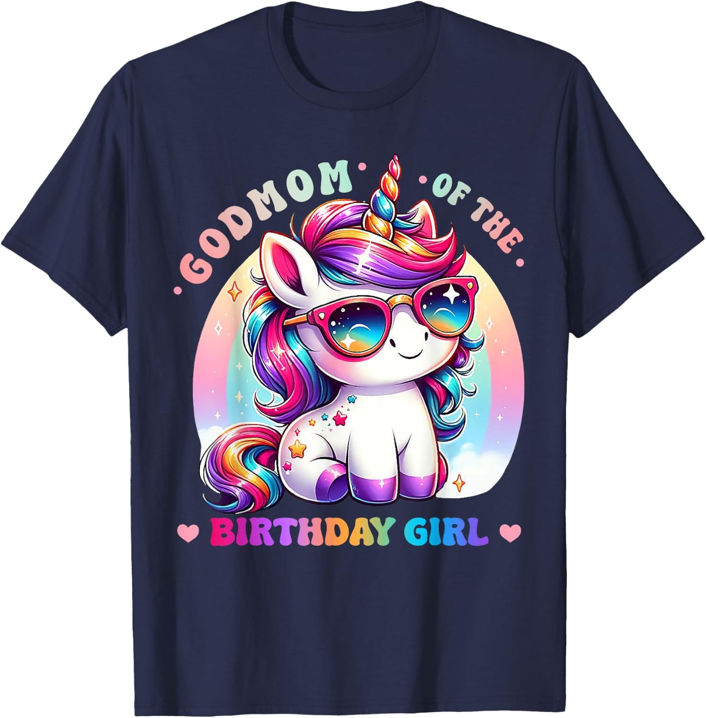 Godmom of the Birthday Girl Unicorn Rainbow Family Matching T-Shirt - T-Shirt | Navy