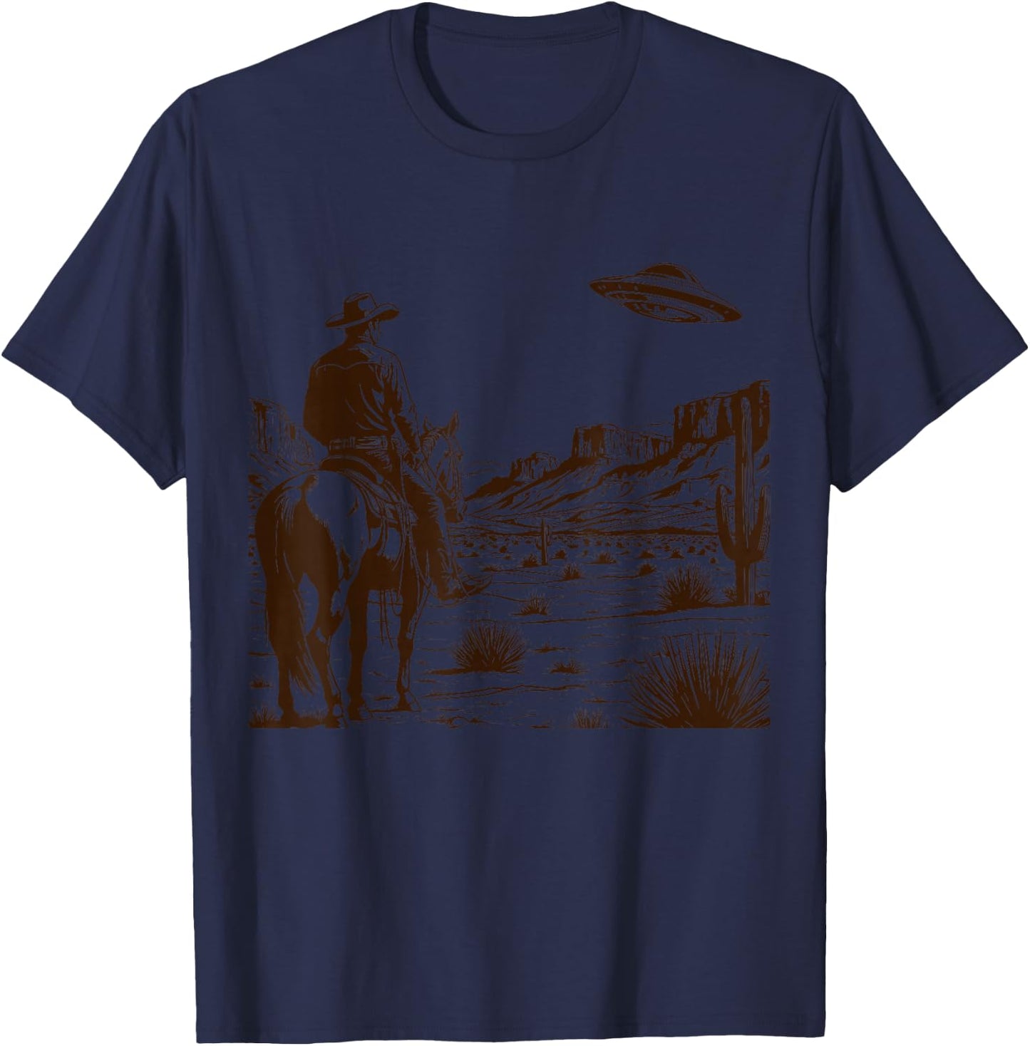 Ufo Western Retro Vintage Cowboy T-Shirt - T-Shirt | Navy