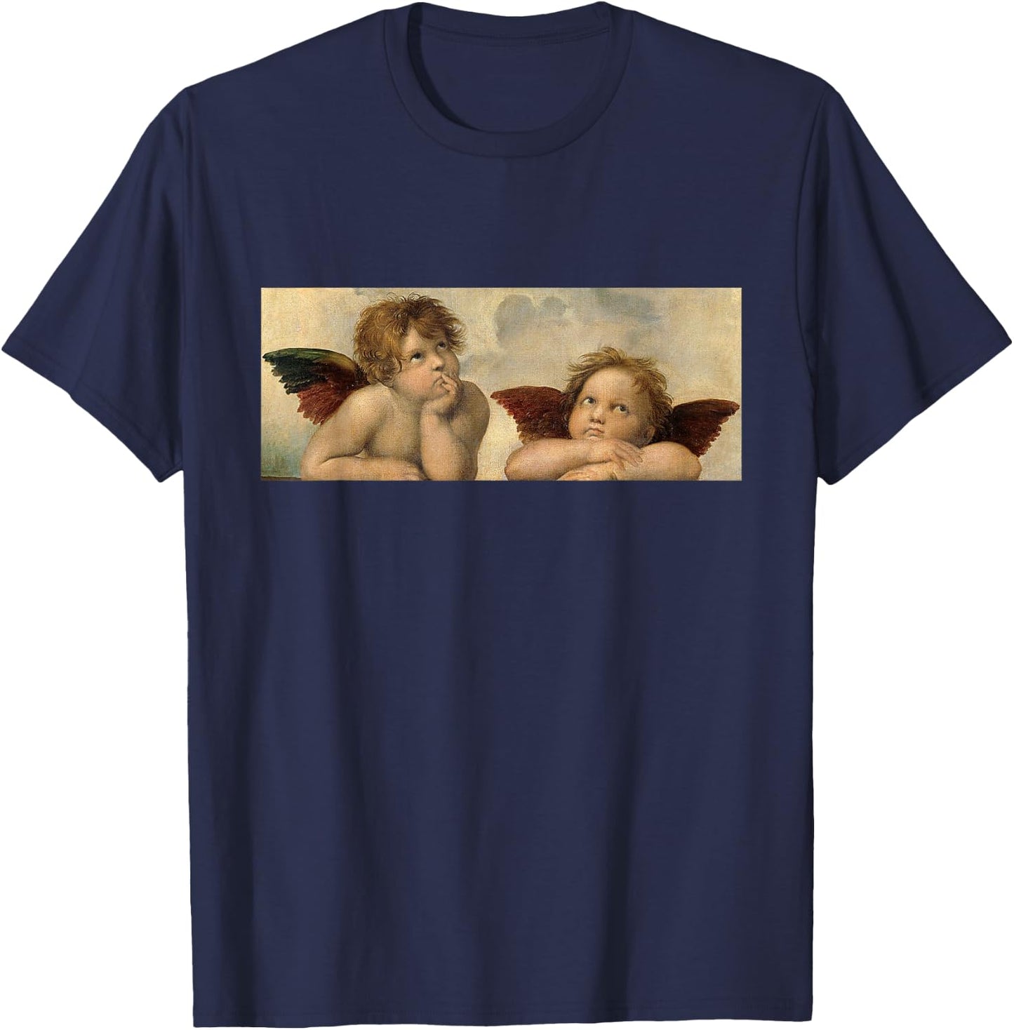 Raffaels Angel Sixtinian Madonna Renaissance Painting Art T-Shirt - T-Shirt | Navy
