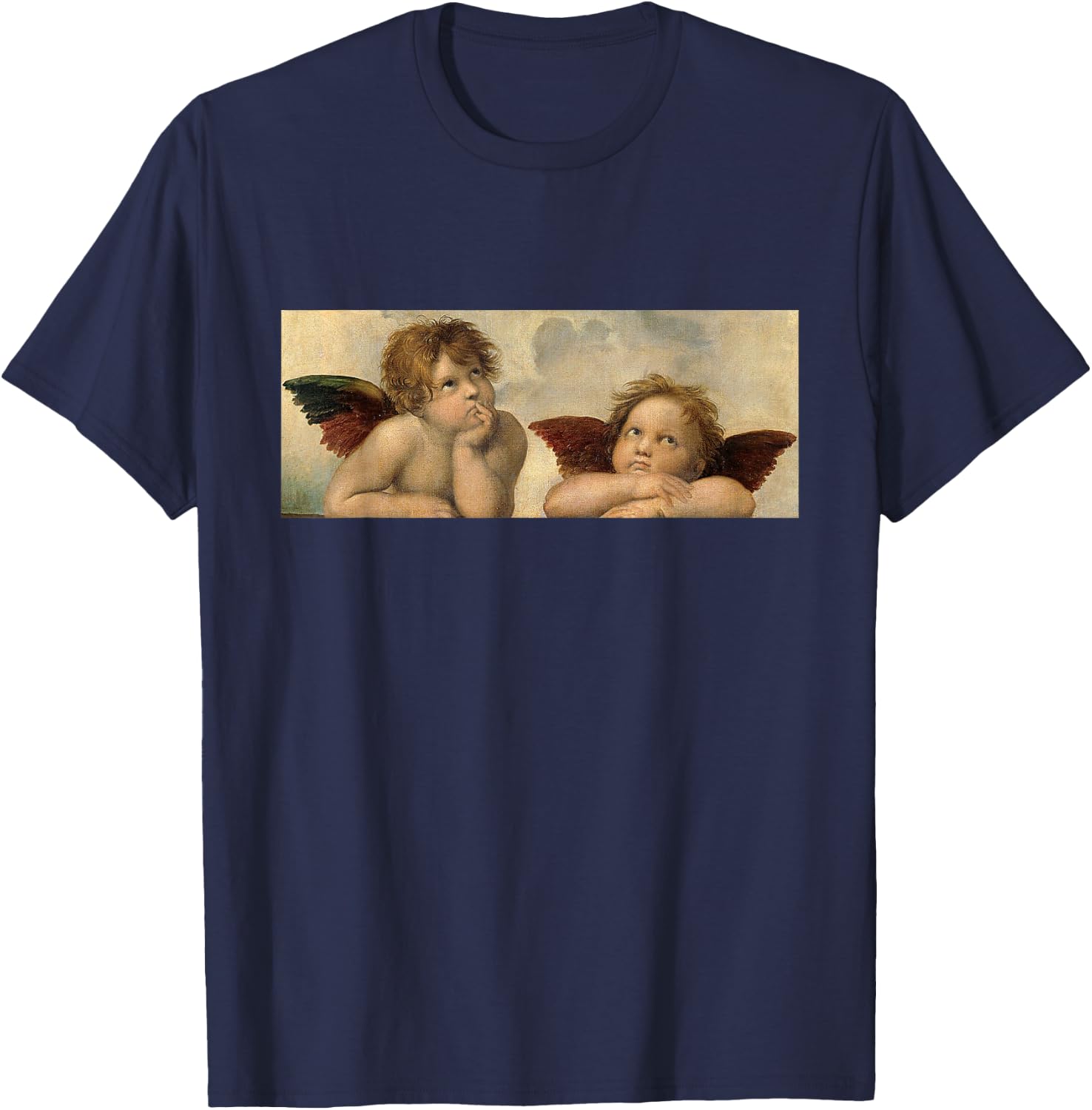 Raffaels Angel Sixtinian Madonna Renaissance Painting Art T-Shirt - T-Shirt | Navy