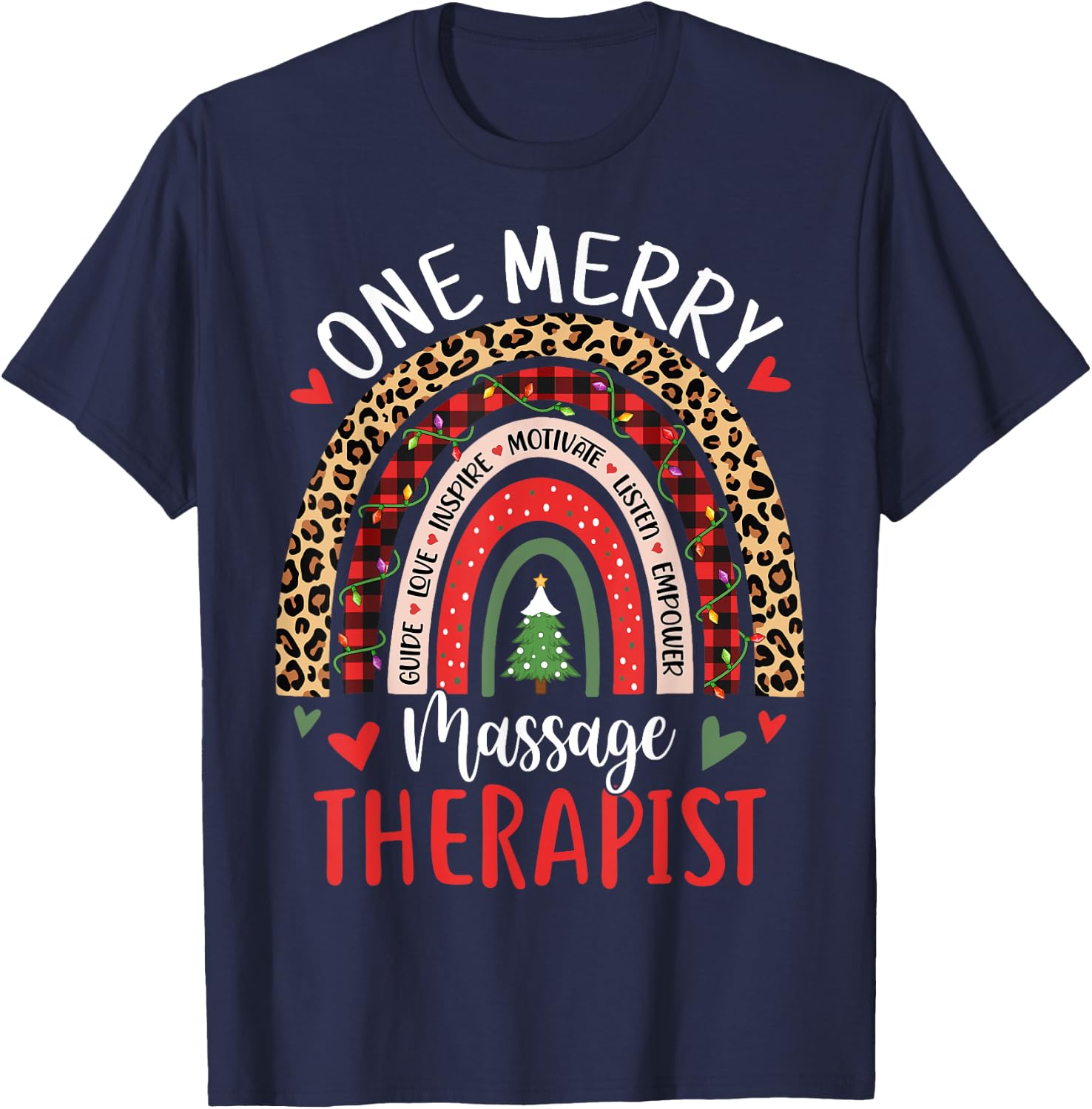 Massage Therapist Rainbow Christmas Massage Therapy Masseuse T-Shirt - T-Shirt | Navy