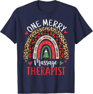 Massage Therapist Rainbow Christmas Massage Therapy Masseuse T-Shirt - T-Shirt | Navy