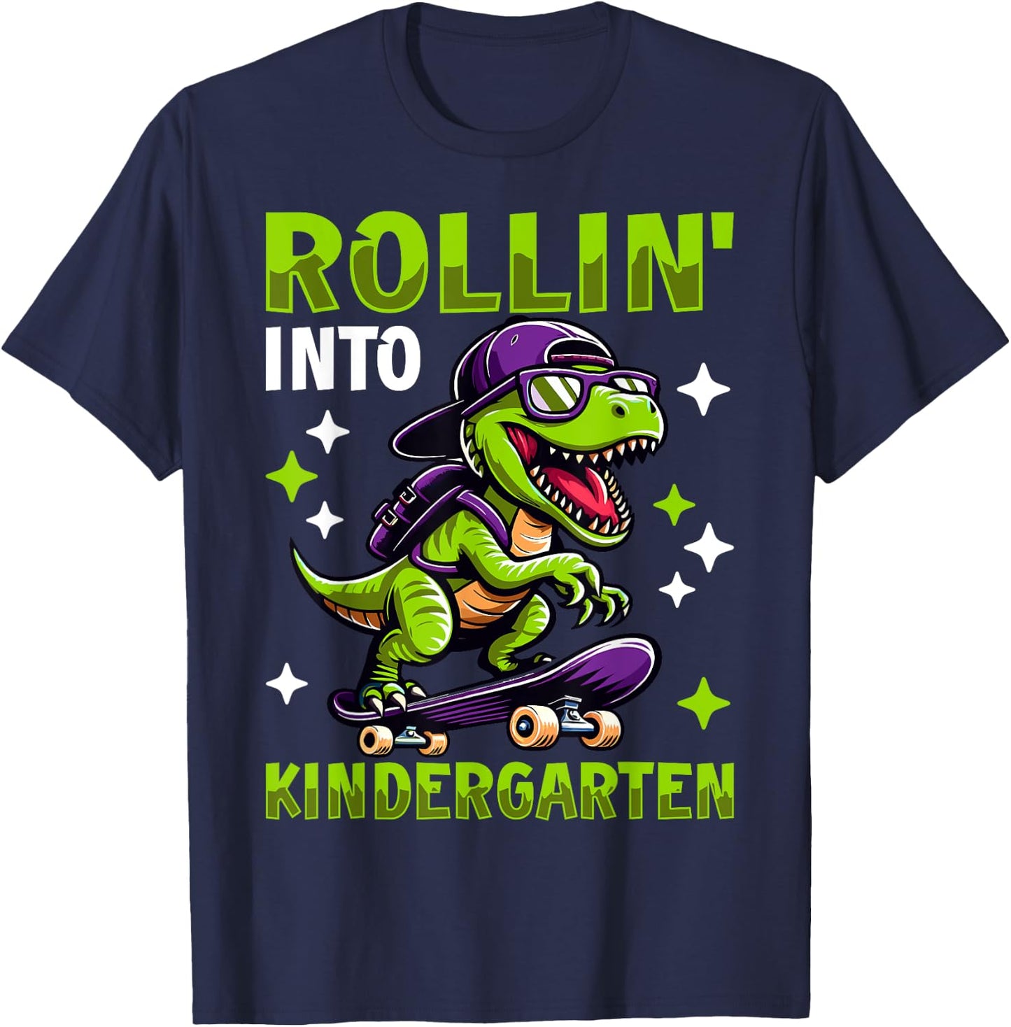 Rollin Into Kindergarten Dinosaur First Day Back To School T-Shirt - T-Shirt | Navy