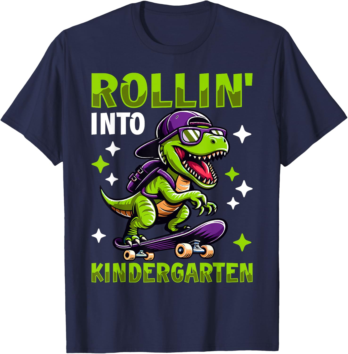 Rollin Into Kindergarten Dinosaur First Day Back To School T-Shirt - T-Shirt | Navy