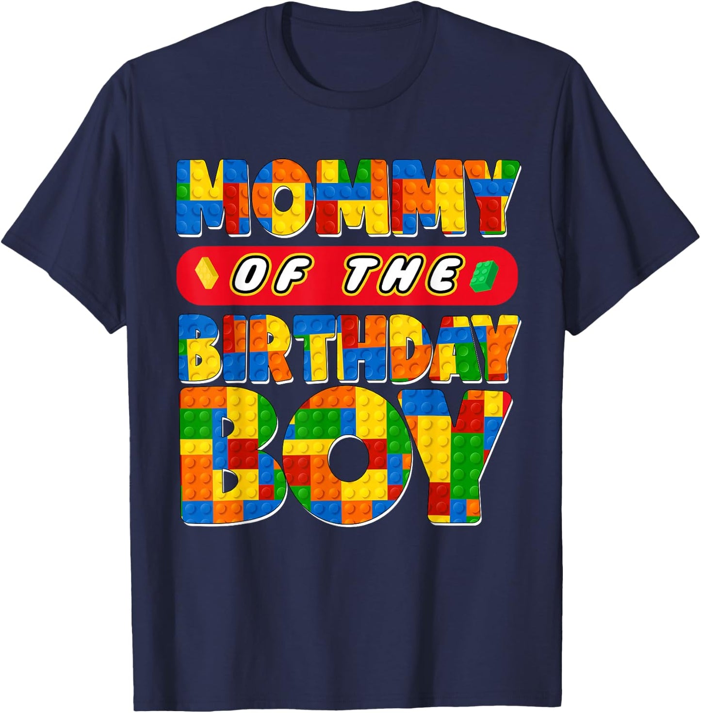 Mom And Dad Mommy Birthday Boy Building Bricks Family Party T-Shirt - T-Shirt | Navy