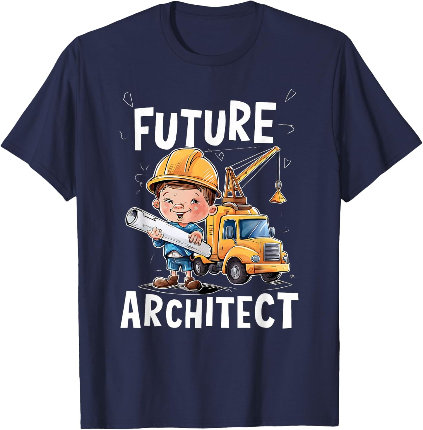 Future Construction Worker With Blueprint T-Shirt - T-Shirt | Navy