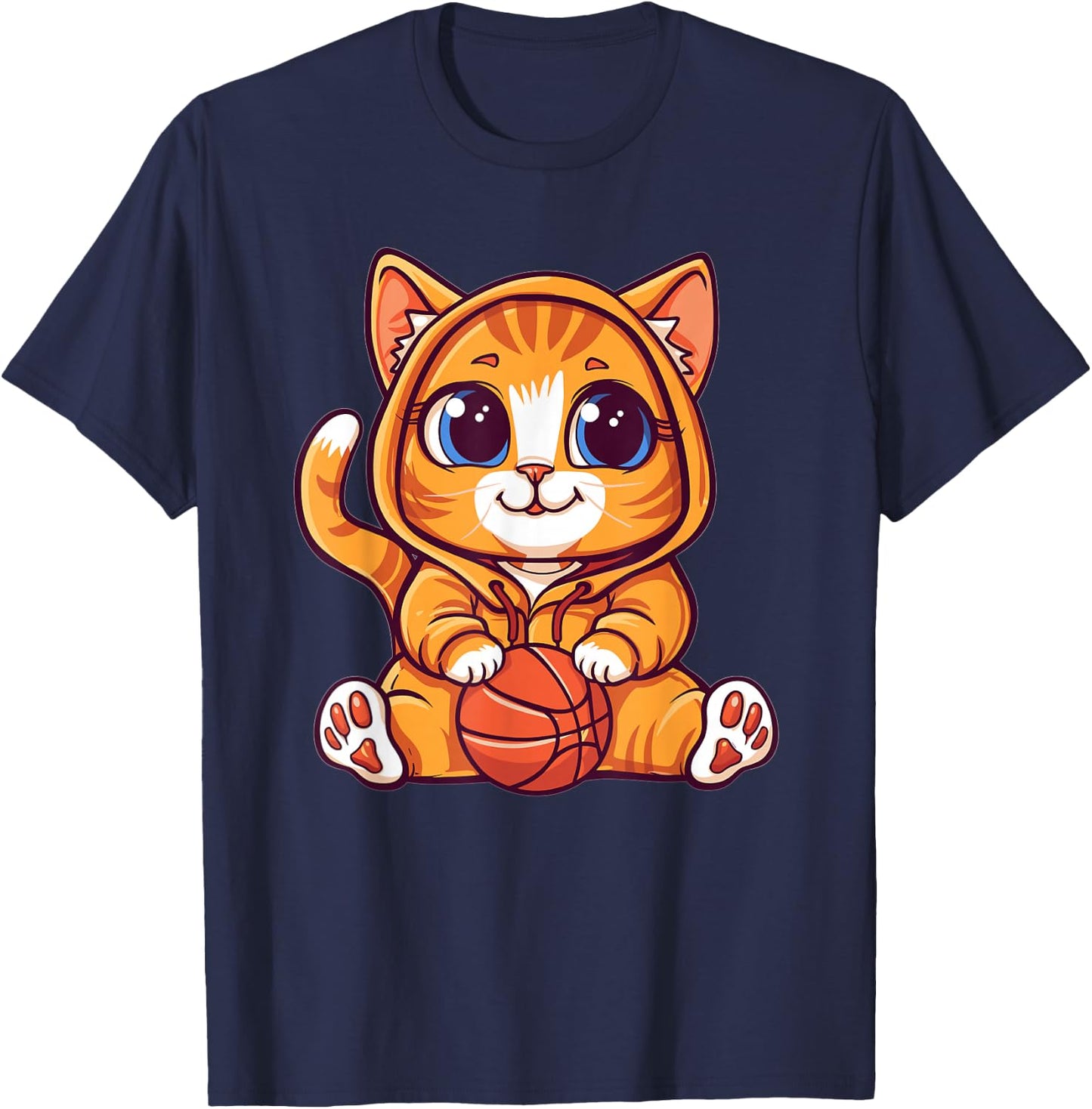 Cute Cat With Basketball I Cat Men Women Girls Kids T-Shirt - T-Shirt | Navy