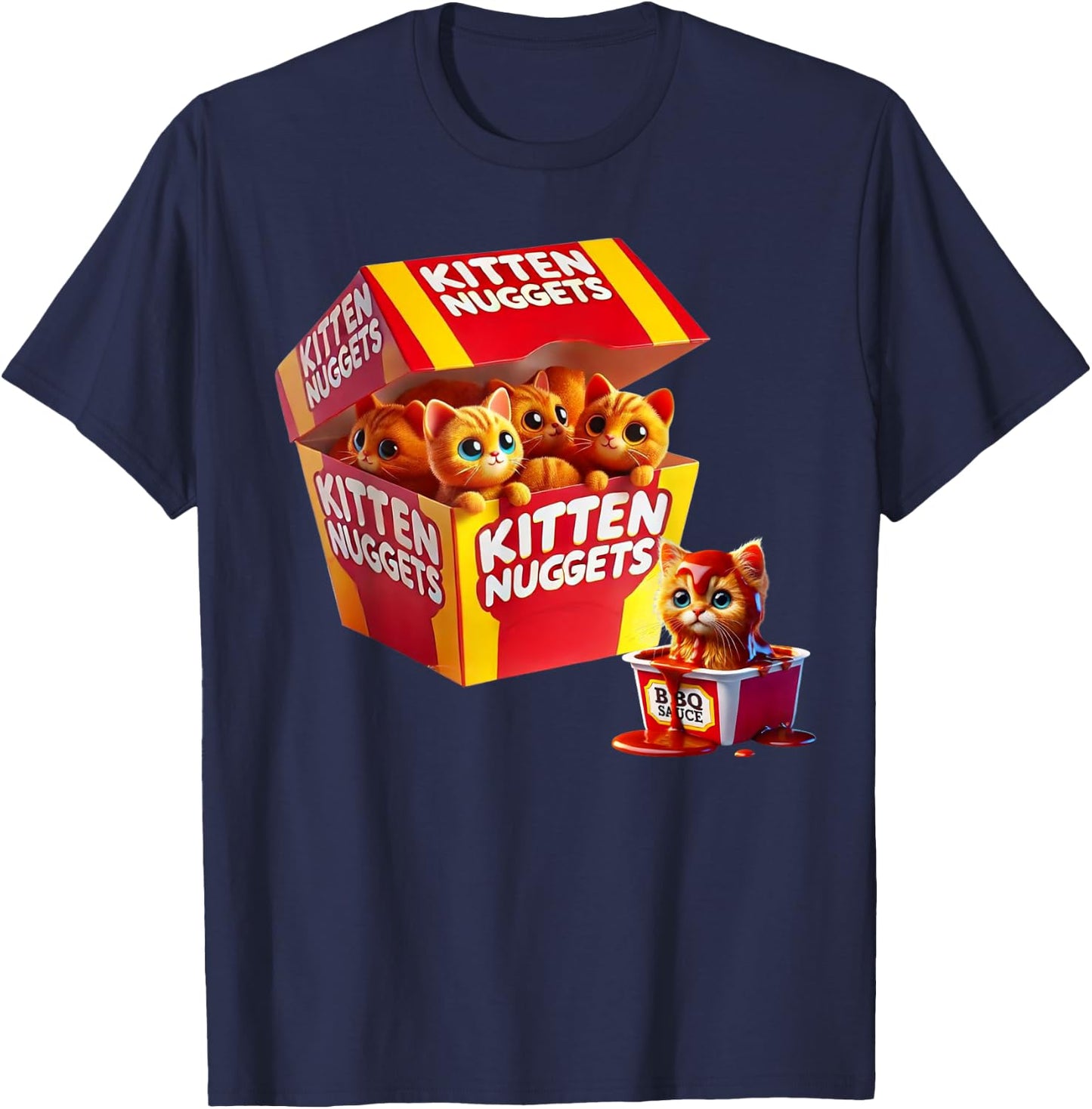 Funny Cat Owner Cute Gifts Kitten Nuggets Cat Lover Gift Food Pun Chicken Nuggets T-Shirt - T-Shirt | Navy