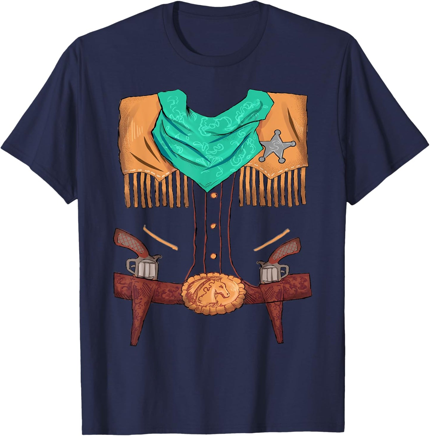 Funny Cowboy Western Halloween Costume Sheriff Vest Outfit T-Shirt - T-Shirt | Navy