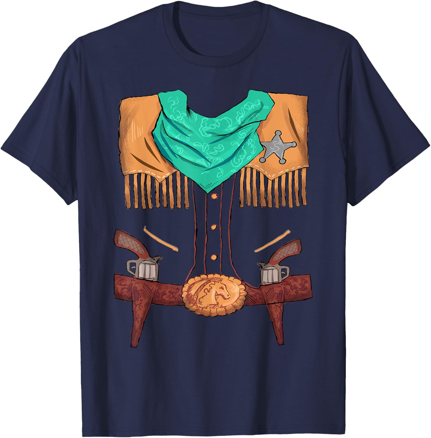 Funny Cowboy Western Halloween Costume Sheriff Vest Outfit T-Shirt - T-Shirt | Navy