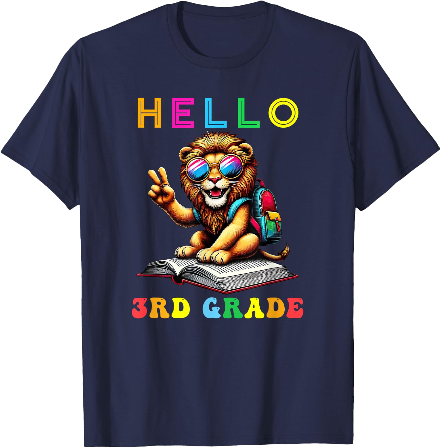 Hello Third Grade Lion Lover Back to School Kids Boy Girl T-Shirt - T-Shirt | Navy