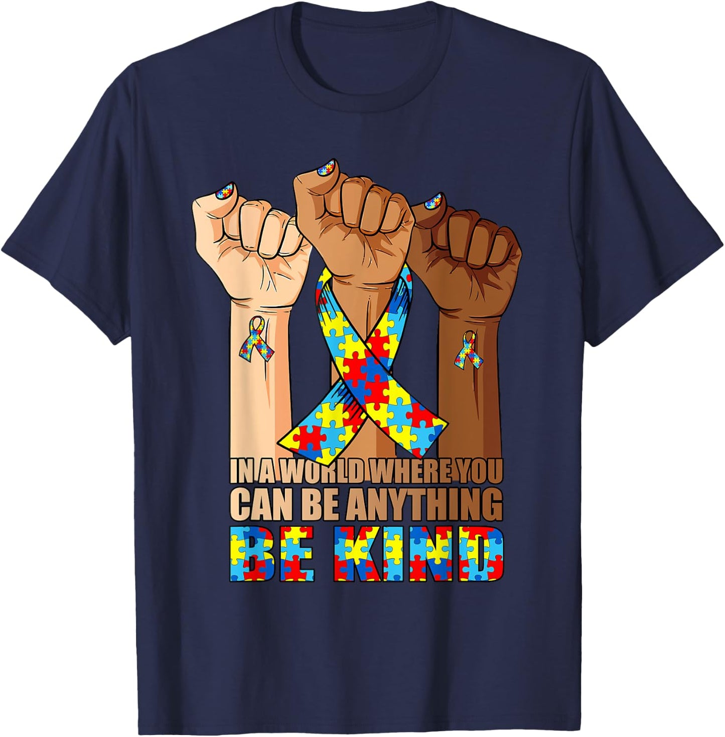 In April We Wear Blue Autism Awareness Month Be Kind Autism T-Shirt - T-Shirt | Navy