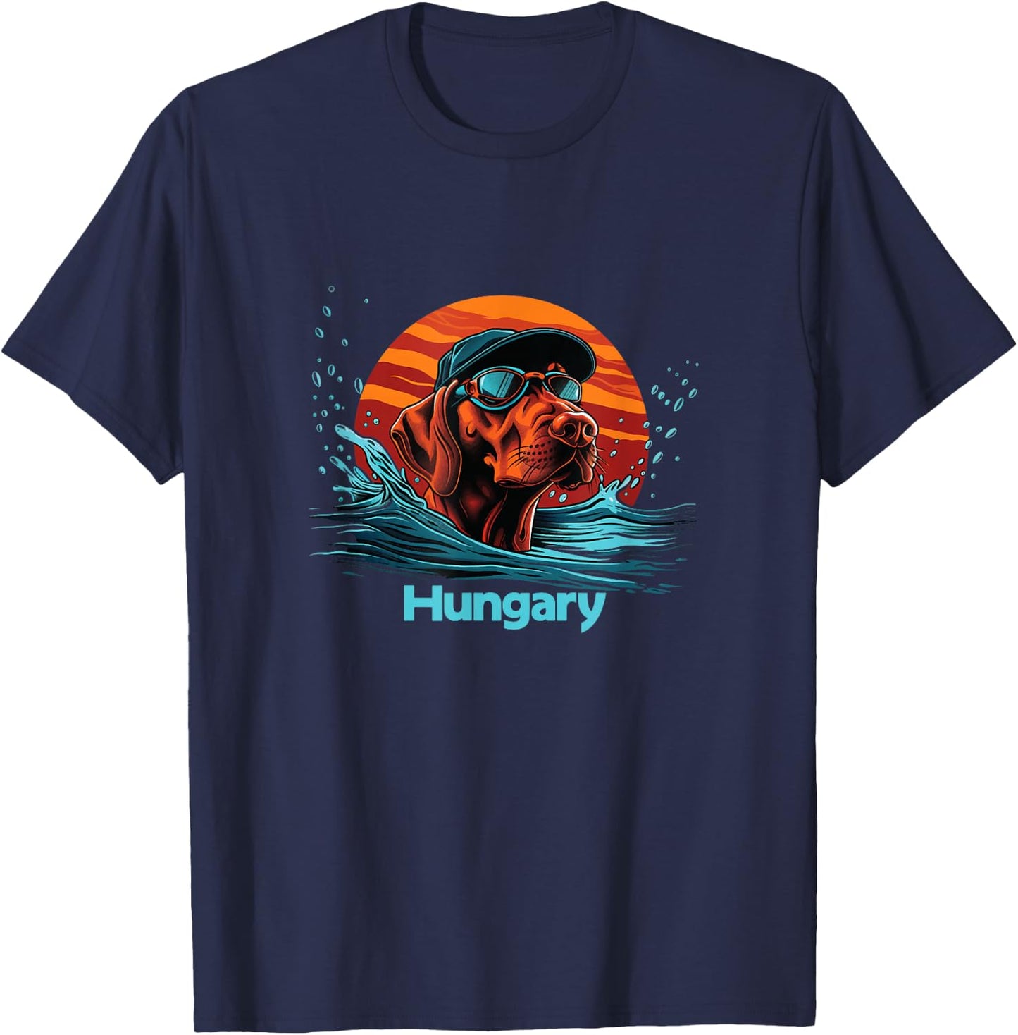 Cool Swimming Vizsla Dog - Hungary Souvenir Men Women Girls Kids T-Shirt - T-Shirt | Navy