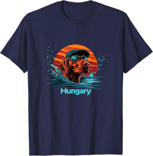 Cool Swimming Vizsla Dog - Hungary Souvenir Men Women Girls Kids T-Shirt - T-Shirt | Navy