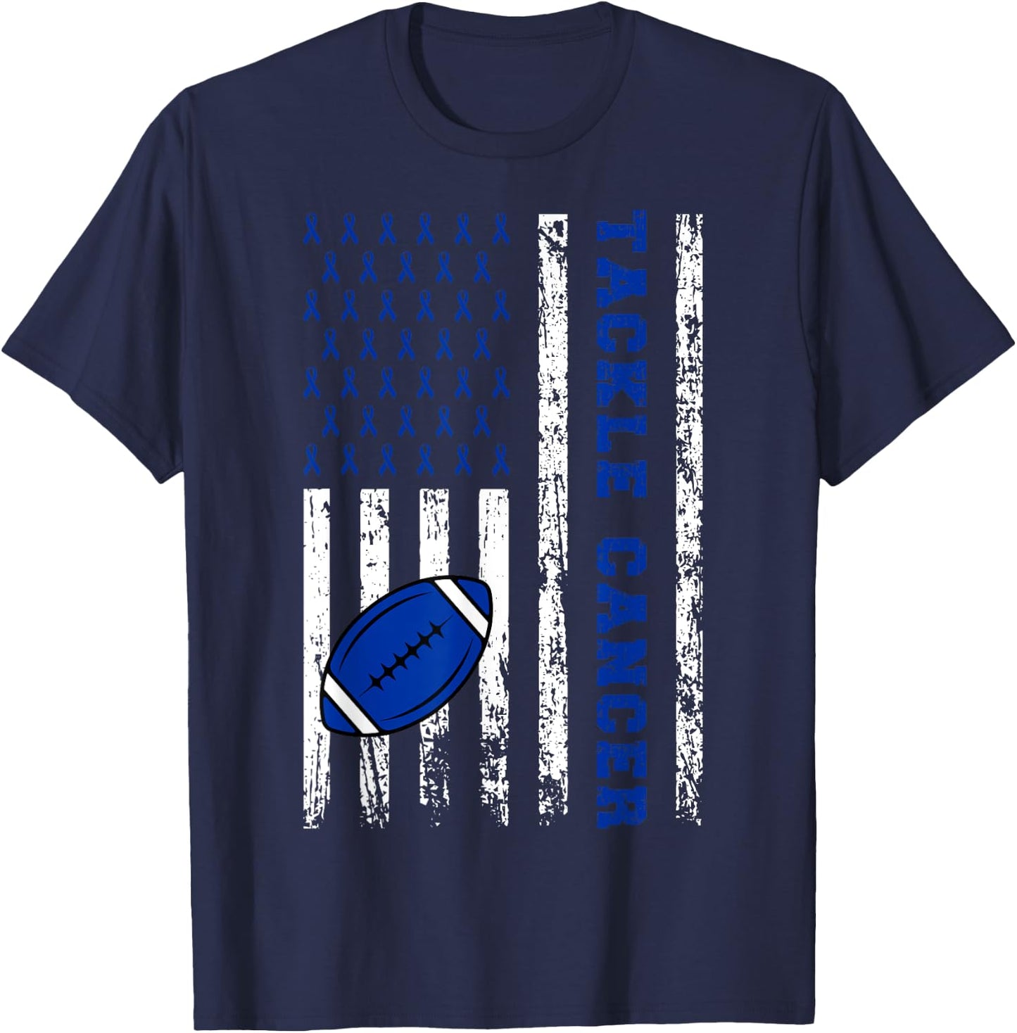 Tackle Football Dark Blue Ribbon Colon Cancer Awareness Kid T-Shirt - T-Shirt | Navy