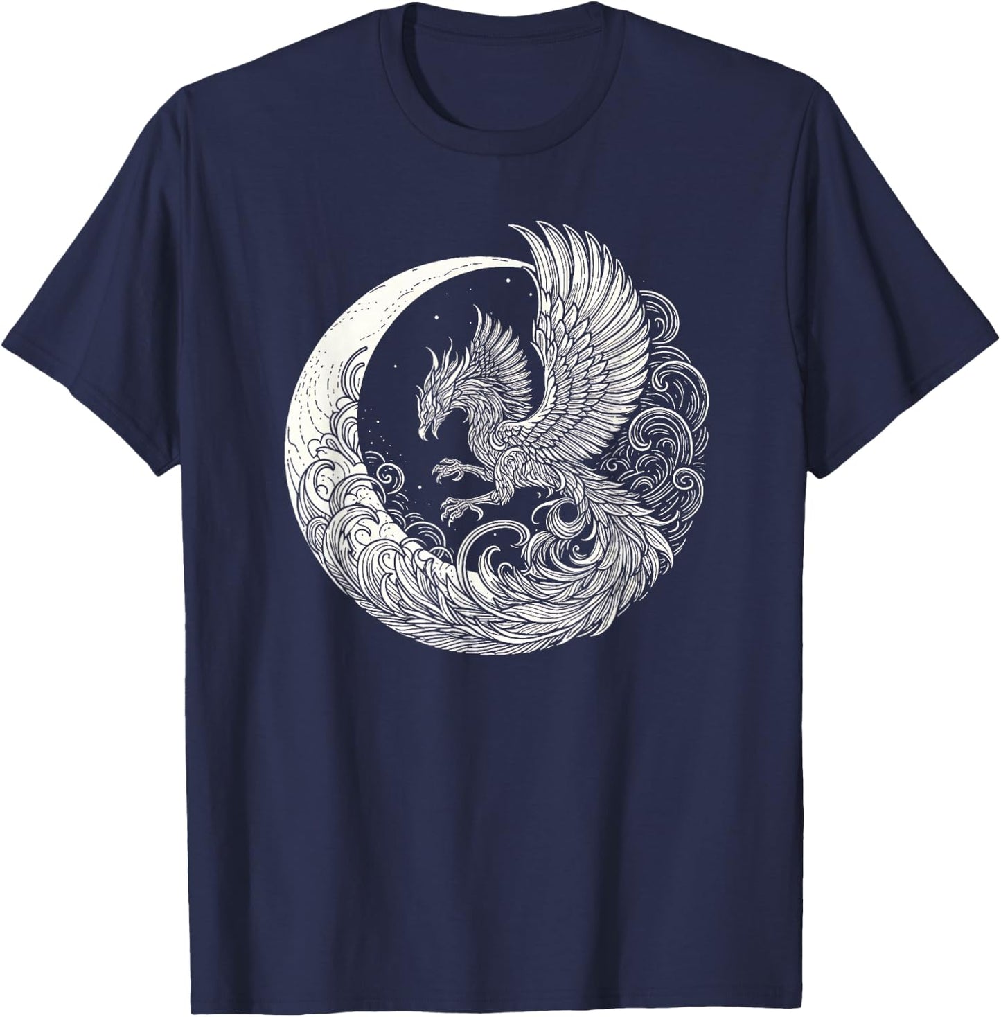 Phoenix and Moon Graphic Design and Men T-Shirt - T-Shirt | Navy