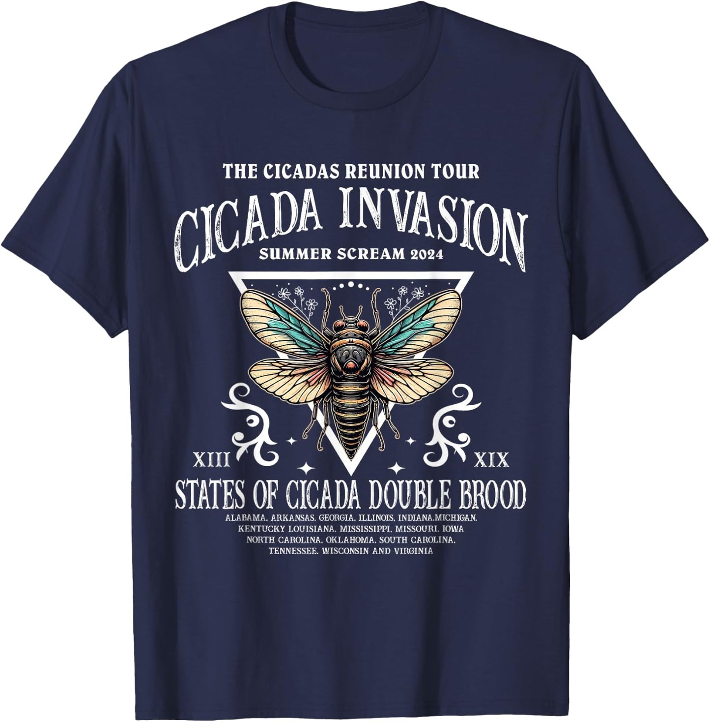 Cicadas Reunion Tour: Cicadas Invasion Summer Scream 2024 T-Shirt - T-Shirt | Navy