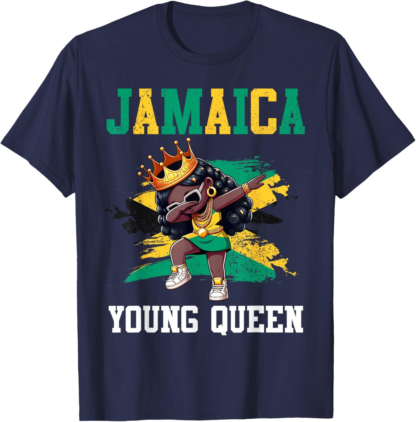 Jamaica Young Queen Jamaican Girl Proud Jamaican Flag T-Shirt - T-Shirt | Navy