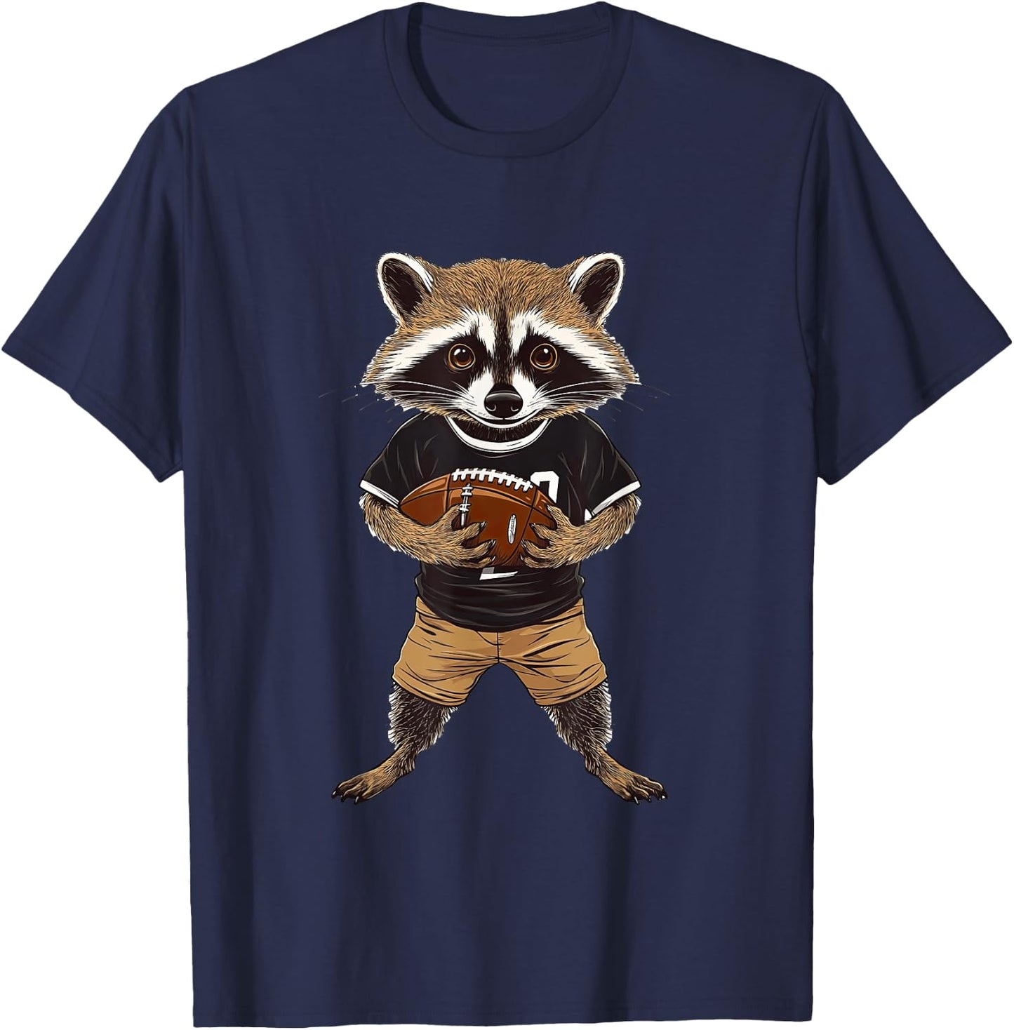 Raccoon Dressed as American Football Player Quarterback T-Shirt - T-Shirt | Navy