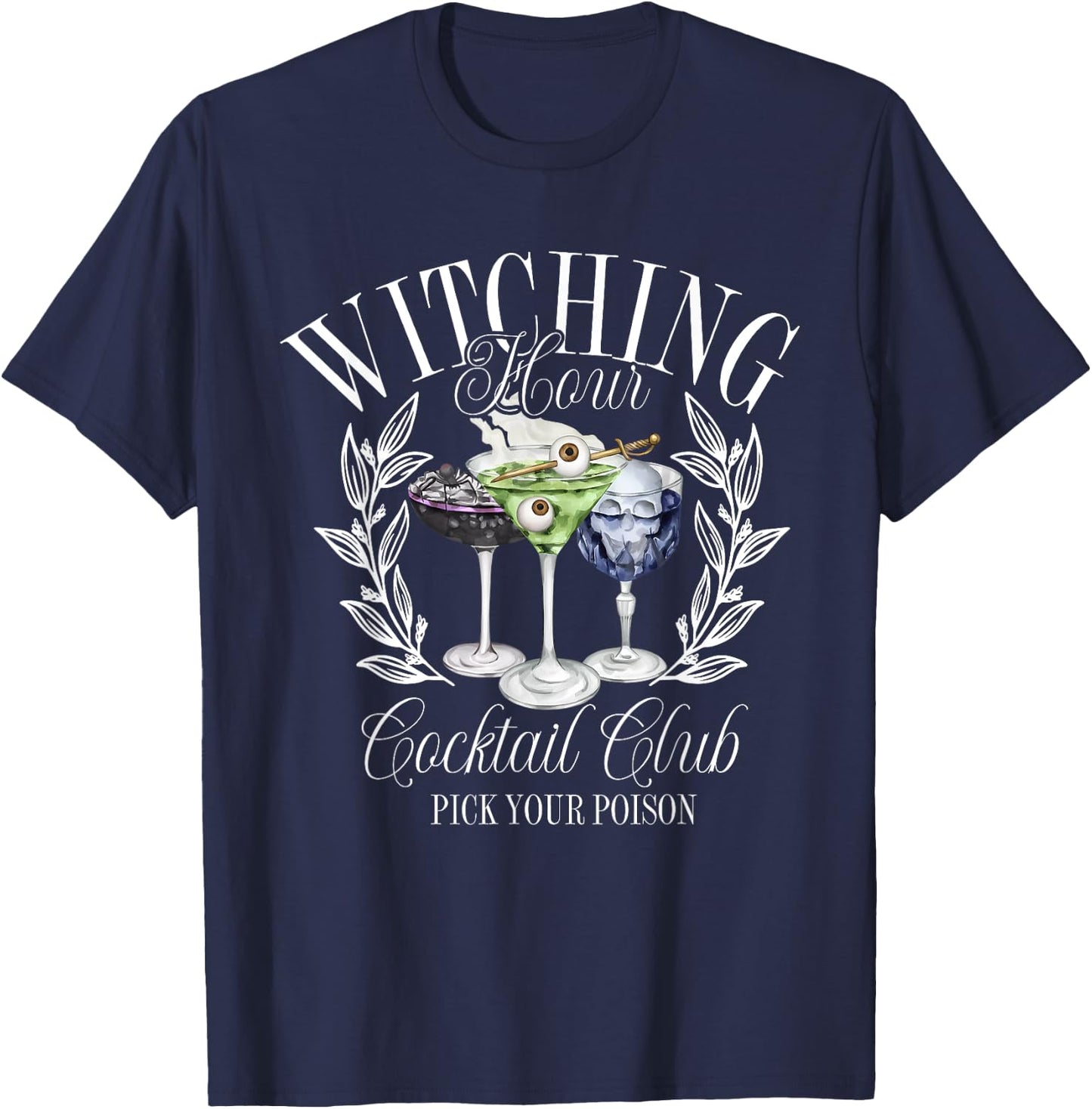 Classic Witching Hour Cocktail Club Spooky Halloween Season T-Shirt - T-Shirt | Navy