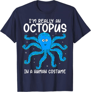 Funny Im Really an Octopus in a Human Costume Kids Halloween T-Shirt - T-Shirt | Navy