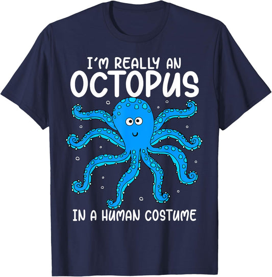 Funny Im Really an Octopus in a Human Costume Kids Halloween T-Shirt - T-Shirt | Navy