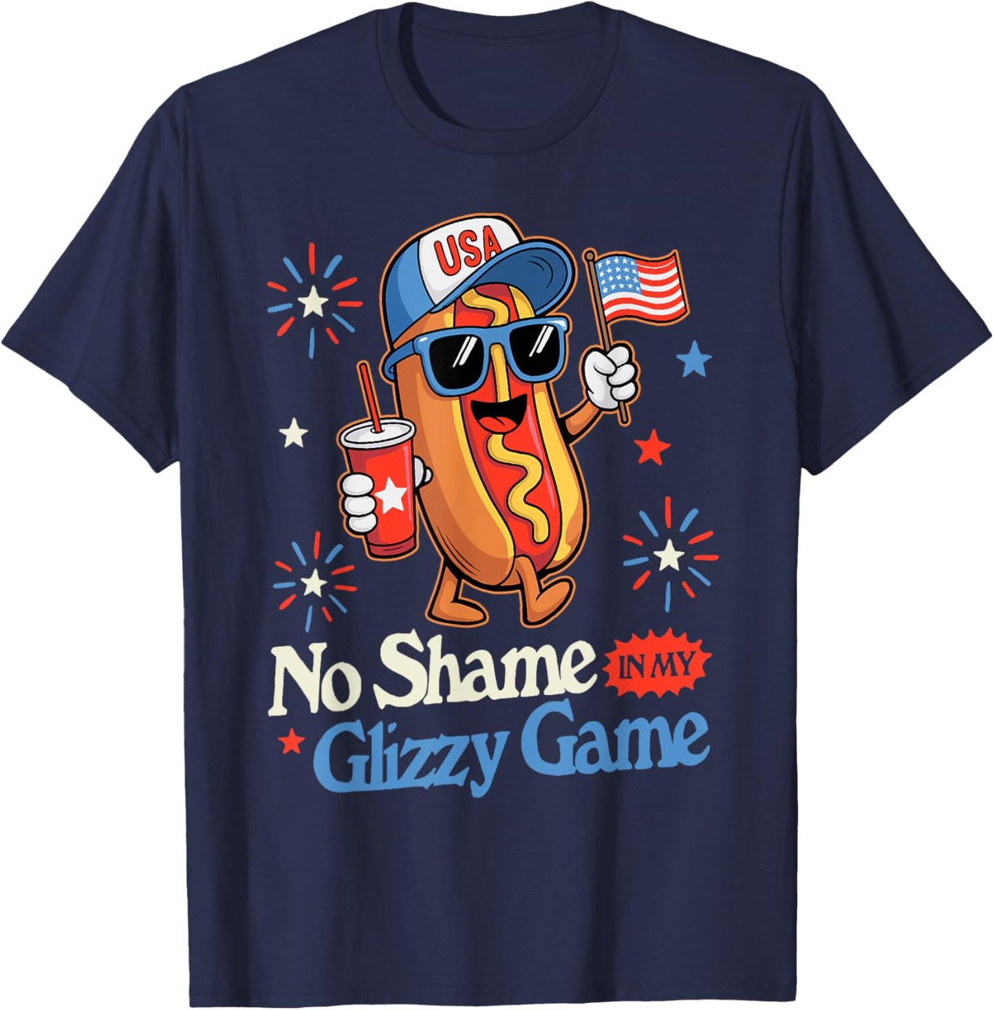 Retro No Shame In My Funny Glizzy Game Hotdog American Flag Women T-Shirt - T-Shirt | Navy