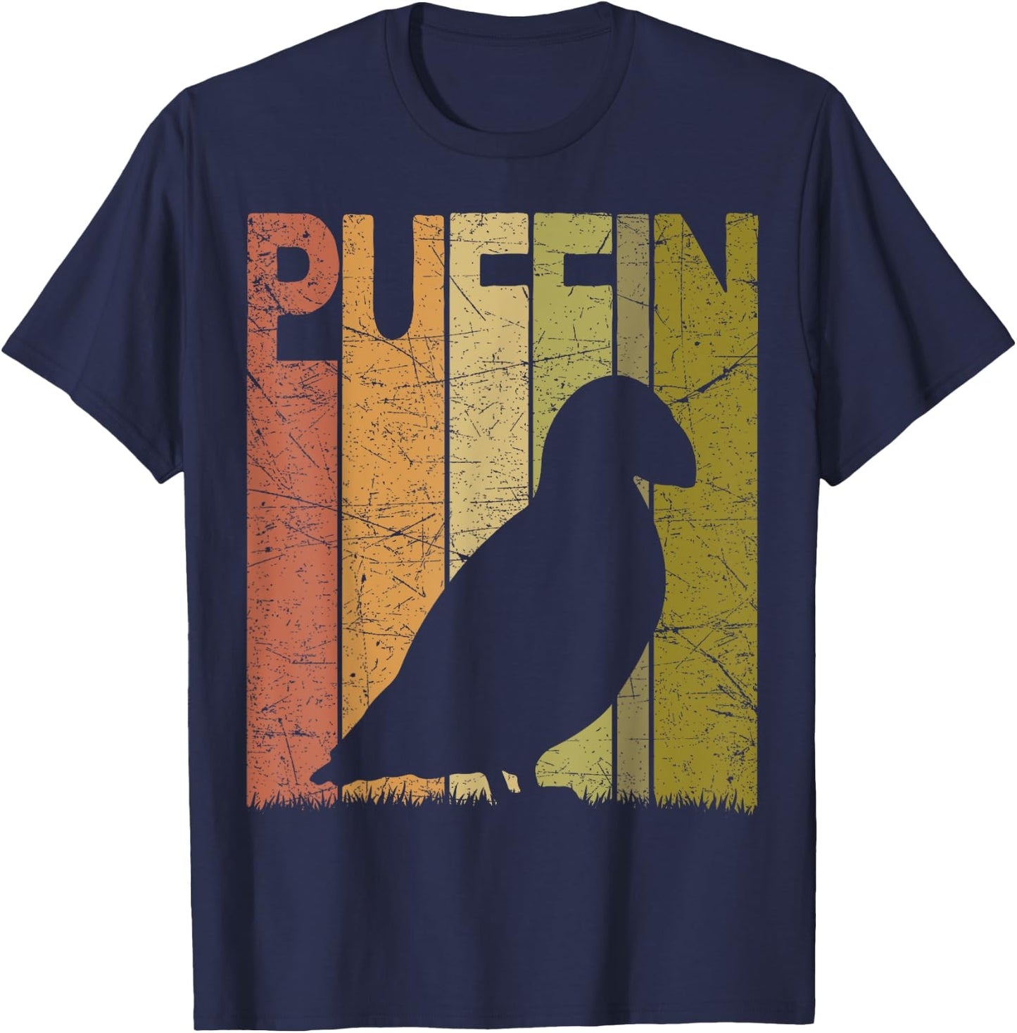 Puffin Vintage Birdwatching Puffin Retro Ornithology Birding T-Shirt - T-Shirt | Navy