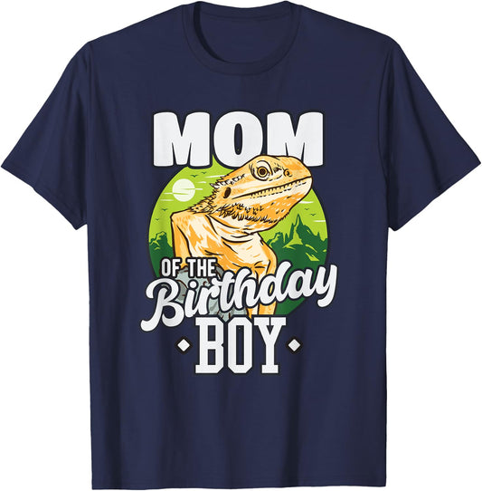 Mom of Birthday Boy Bearded Dragon Birthday Party T-Shirt - T-Shirt | Navy