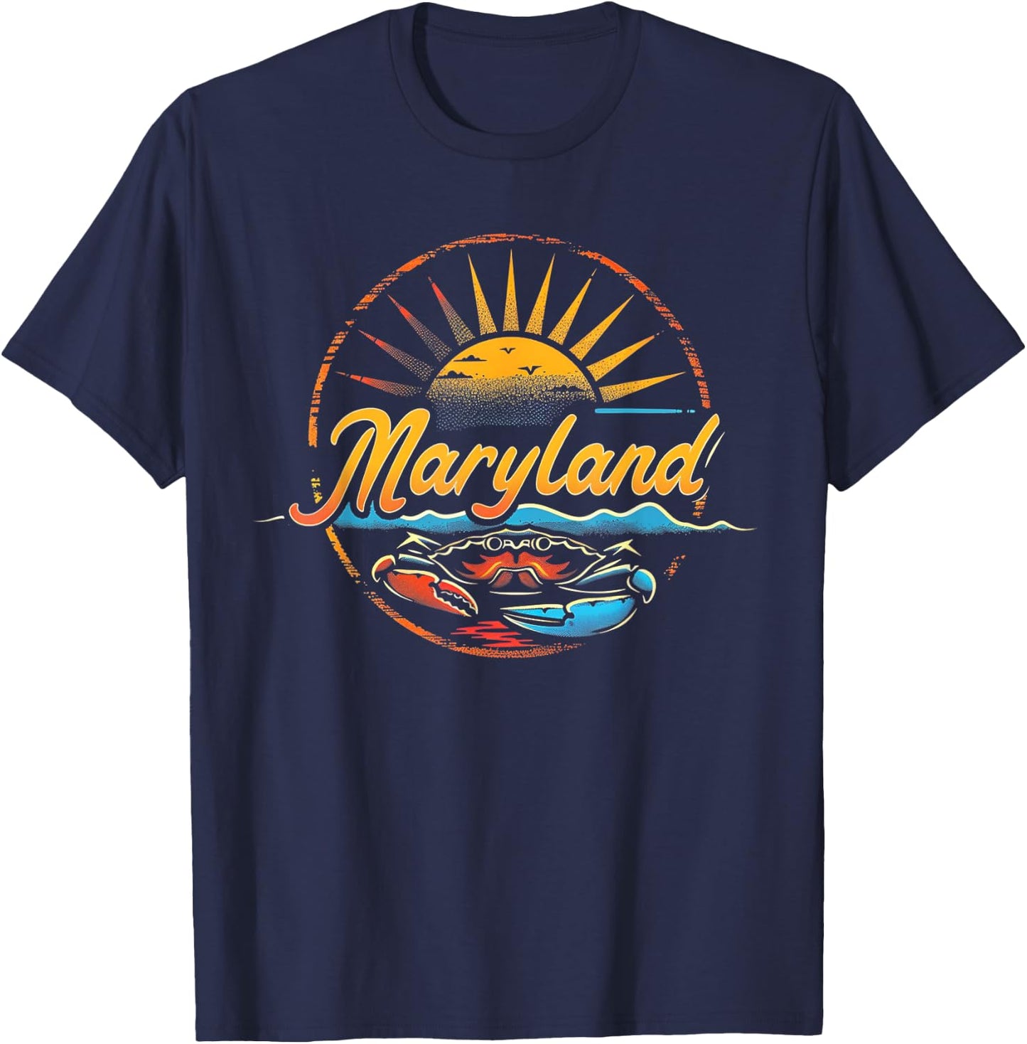 Maryland - Cool Funny Graphic Vintage Men Women Retro Crab T-Shirt - T-Shirt | Navy