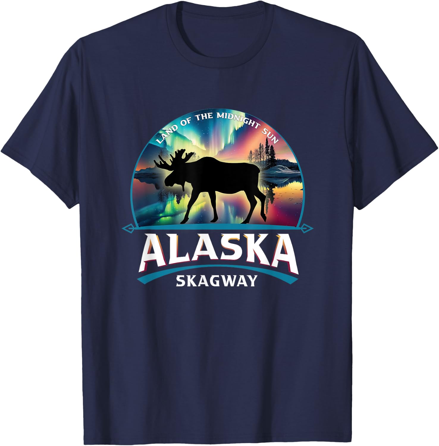 Skagway Alaska Aurora Borealis Moose Souvenir T-Shirt - T-Shirt | Navy