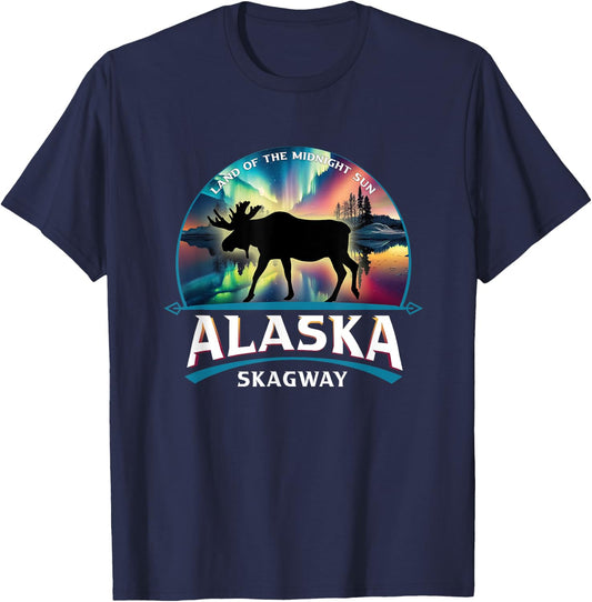 Skagway Alaska Aurora Borealis Moose Souvenir T-Shirt - T-Shirt | Navy