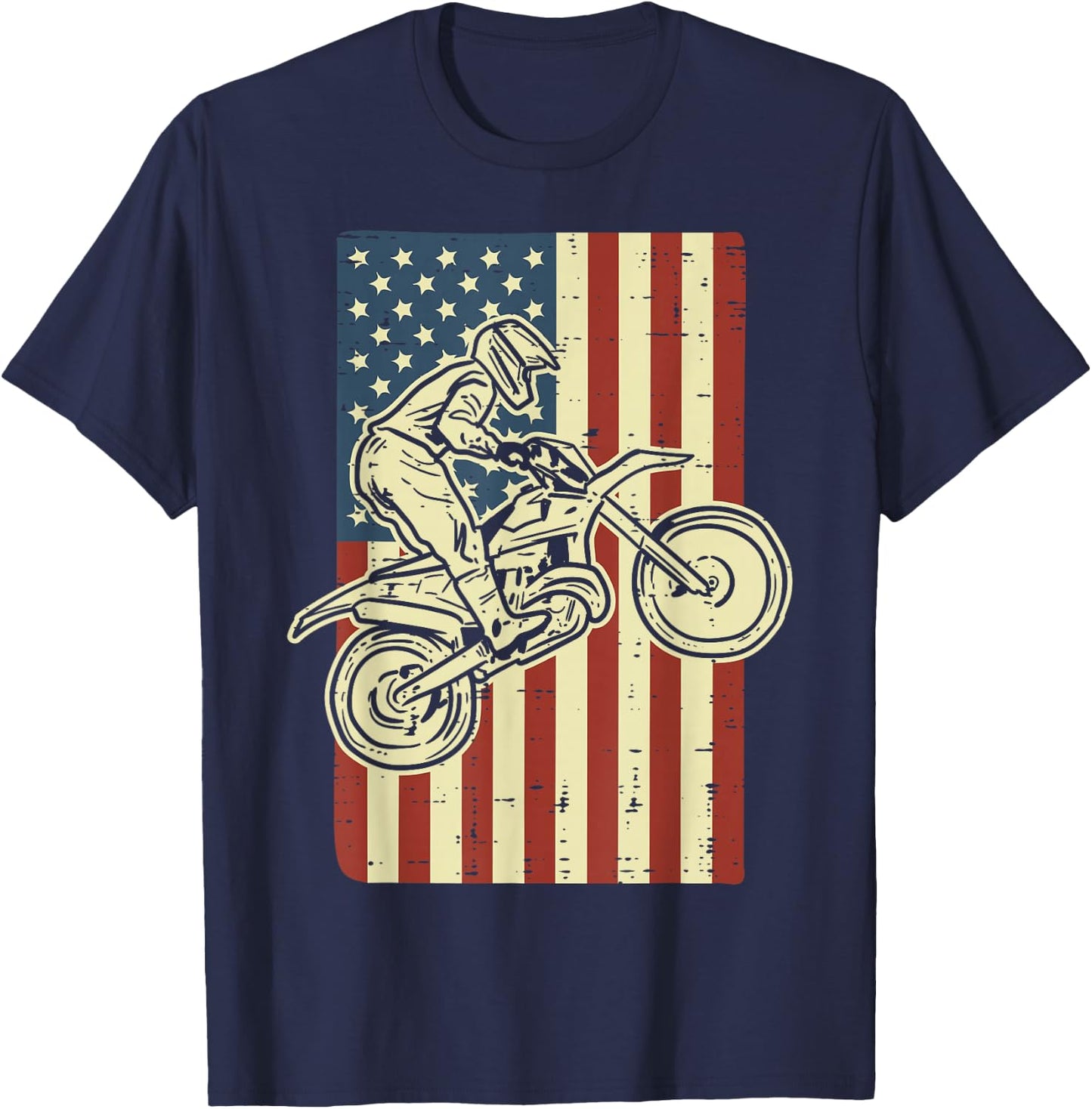Dirt Bike US Flag Vintage Motocross Biker Men Women Kids T-Shirt - T-Shirt | Navy
