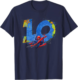Marvel Super Heroes Spider-Man 10 Year Old Tenth Birthday T-Shirt - T-Shirt | Navy