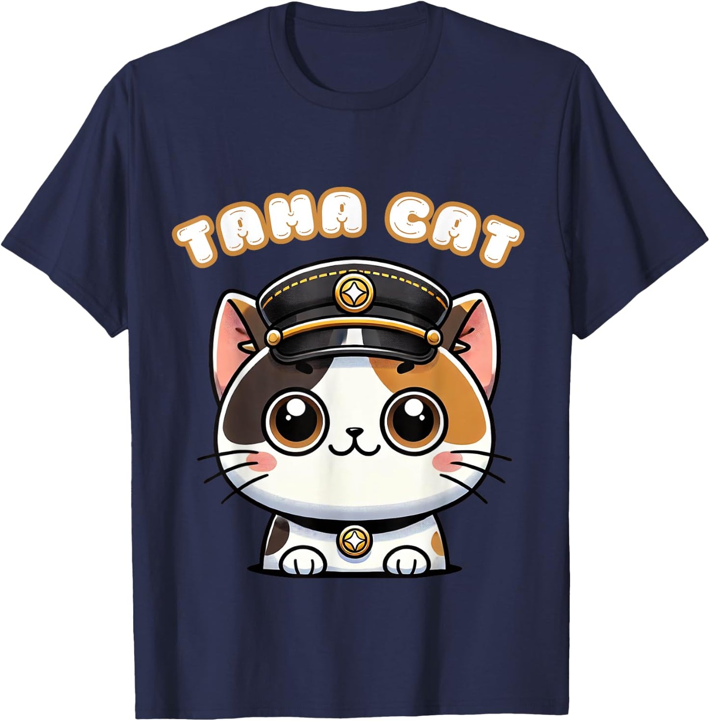 Tama Cat Railway Officer Kawaii Calico Cute Japanese Men Women Girls Kids T-Shirt - T-Shirt | Navy