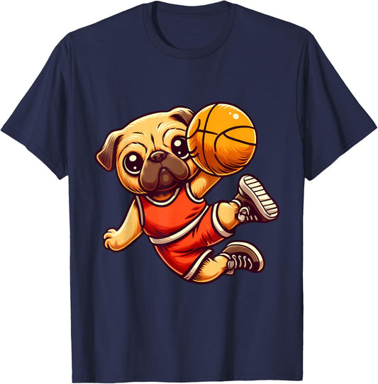 Pug Basketball Player Dog Lover Men Women Kids T-Shirt - T-Shirt | Navy