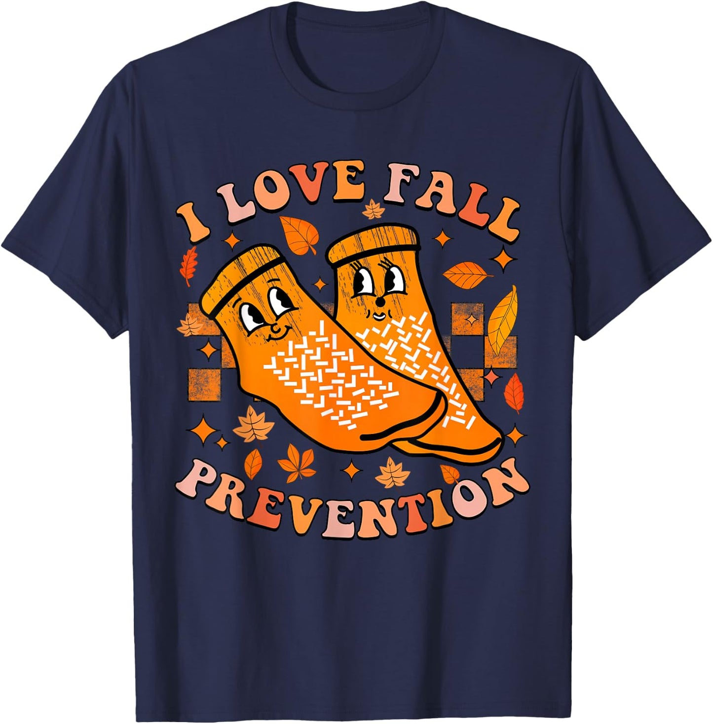 Groovy Retro I Love Fall Prevention Fall Physical Therapy T-Shirt - T-Shirt | Navy