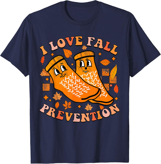 Groovy Retro I Love Fall Prevention Fall Physical Therapy T-Shirt - T-Shirt | Navy