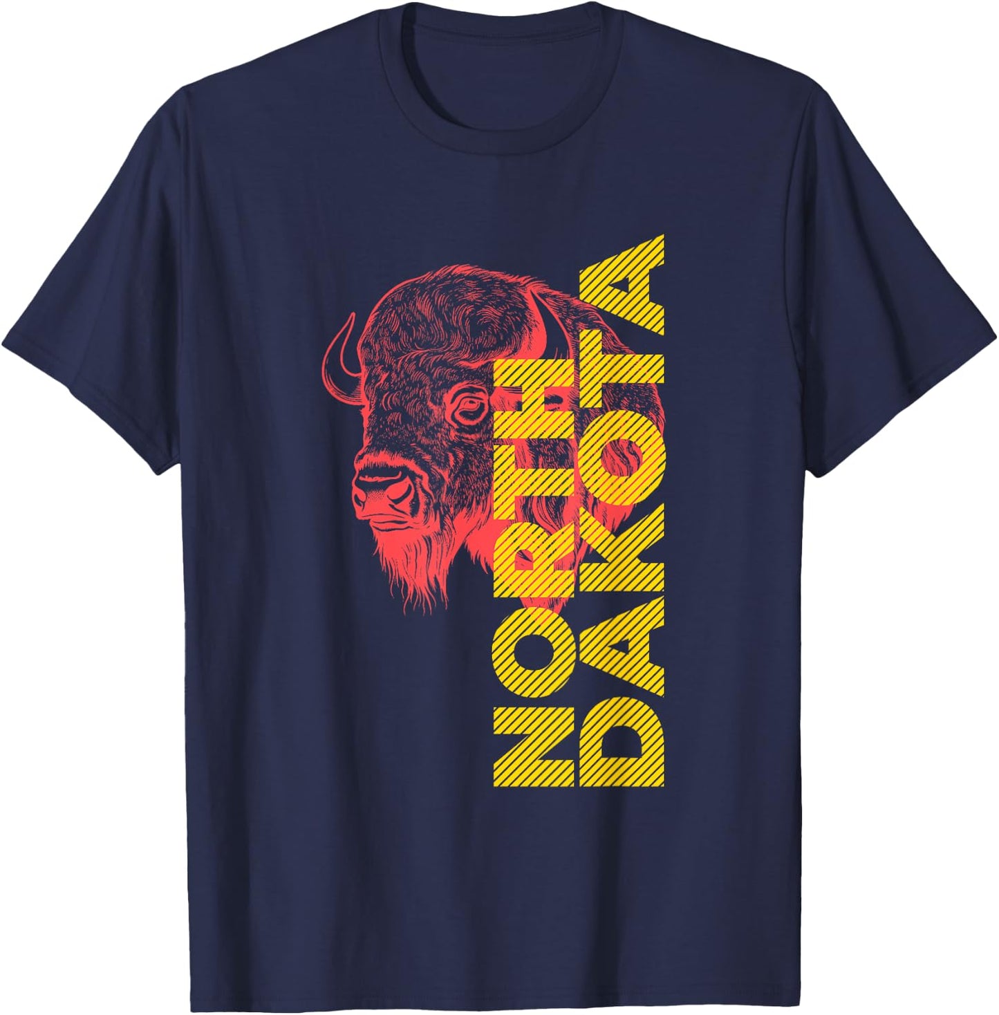 Vintage Bison Head Graphic With North Dakota Lettering T-Shirt - T-Shirt | Navy